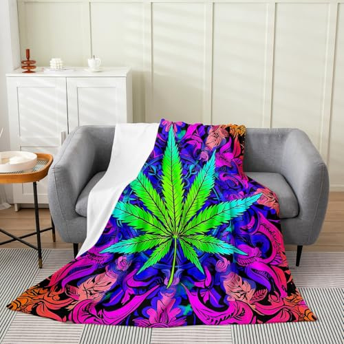 Erosebridal Leaf Blanket for Boys, Girls & Men - Queen Size Colorful Fleece Blanket with Boho Mandala Leaves Pattern Flannel Blanket