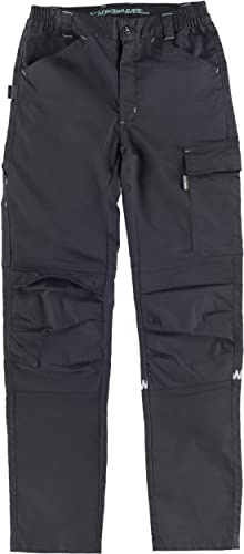 TEAMWORK Pantalón Mechanical Stretch de Trabajo, Elástico, Multibolsillos, Cinta Reflectante Decorativa. Unisex Negro 3XL