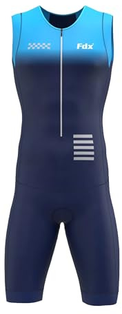 FDX Men Duo Cycling Skinsuit Short Sleeve 3D Pad Triathlon Suit Blue L