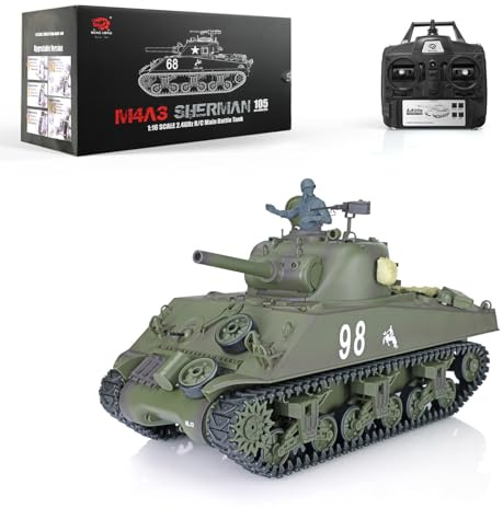 wheelfun Henglong RC Carro armato 2.4G 1/16 Scala Plastica M4A3 Sherman Unità di Fumo, Torre Girevole 340° IR Combat Barrel Modello 3898 BB Shooting