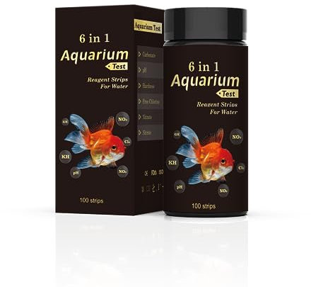 6 in1 Wassertester für Aquarien | 50 Streifen | Fischteich Pond Aquarium Wasser Analyse | Gesamthärte, Karbonat-Nitrat, Nitrit, Cl2, pH (6 in 1)
