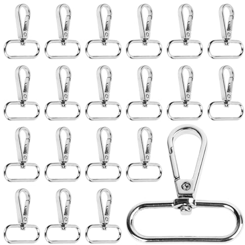 RUNEAY Karabinerhaken Schlüsselanhänger 20 Stücke,38mm Schlüsselanhänger D-Ringen,360° Karabinerhaken mit Drehgelenk für Taschen Gürtel DIY Nähen Lanyard Handwerk Taschenzubehör,Silber