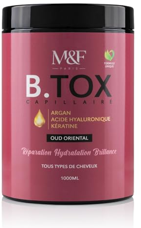 M&F Paris – B.TOX Professionelle Haarmaske mit Keratin, Argan, Hyaluronsäure, ohne Sulfate, Parabene, Formalin, feuchtigkeitsspendend, reparierend, glänzende Maske, Pflege für alle Haartypen, 1000 ml