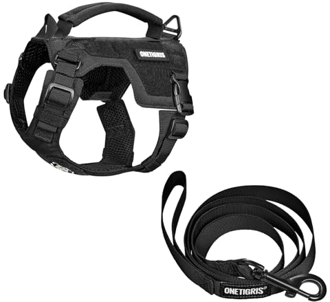 OneTigris Hundegeschirr Kleine Hunde mit Leine(150cm), Mini Trooper Welpengeschirr mit Steuergriff und 2 Abschlepppositionen für Kleine Hunde, Schwarz XXS