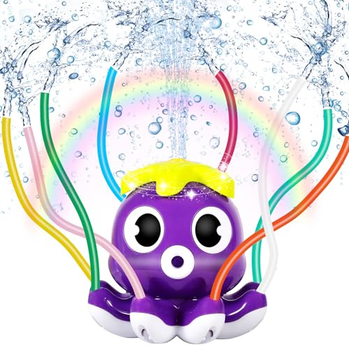 POWZOO Vattensprinkler för barn, roterande blomsprinkler-sprayleksak med roterande munstycken, sprinklerspel utomhus, vattenleksaker för barn, 3–8 år, pojkar och flickor. (Octopus lila)