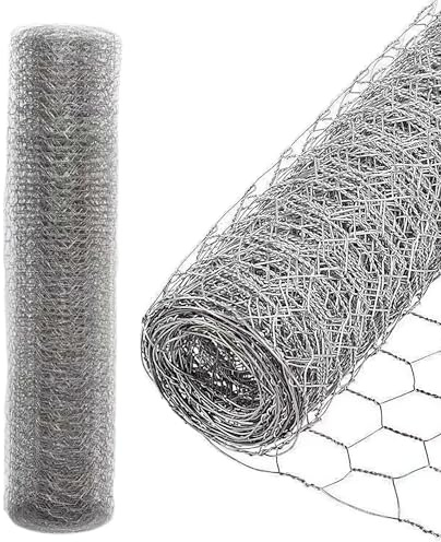 Uggleke sexkantigt nätstängsel – förzinkad kanintråd, nätstaket, kaninnät – sexkantigt maskmått 27 mm, höjd 100 cm, längd 25 m – silverfärgat