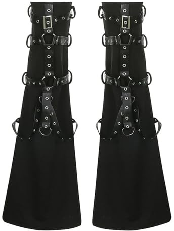 Domasvmd Jambières noires punk avec œillets à boucle en métal, sangles harnais, bas évasé, chaussettes longues pour femme