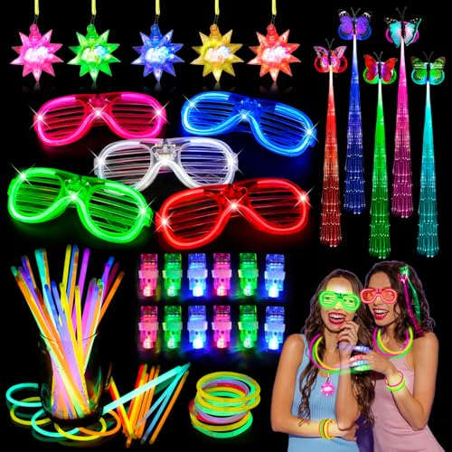SUPRBIRD 77 Stück Knicklichter Party Set, Partyzubehör für Kinder, LED-Leuchtspielzeug, Leuchten im Dunkeln mit Brillen Neon Party Gadgets, für Kindergeburtstage, Karnevals und Musikfestivals