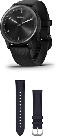 Garmin vívomove Sport, Hybrid Smartwatch with up to 5 days battery life, Black & Quick Release Band (20 mm) - Navy Embossed with Silver