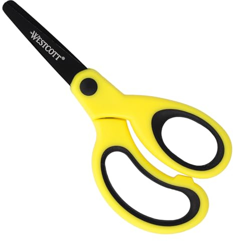 Westcott Softgrip Barnsax neongul högerhänt | sax med ergonomiskt handtag för förskolebarn | pysselsax 13 cm (5 tum) perfekt för barnhänder | rundad spets | E-21563 00