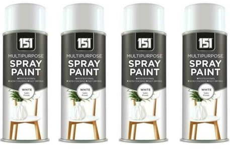 PEBBLE HUG 151 Multi-Purpose White Satin Spray Paint, DIY Projects, Quick-Drying Results, Ideal For Use On Wood, Metal, Plastic, Furniture, Durable Finish, 400ml, (4 Pcs)