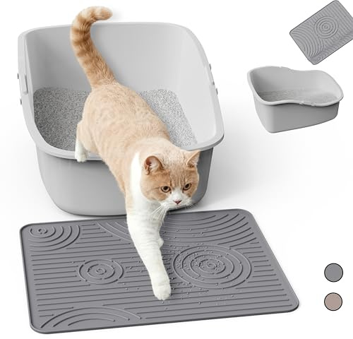 Wingcases Cat Litter Mat, 40x30cm Silicone Litter Trapping Mat, Grey