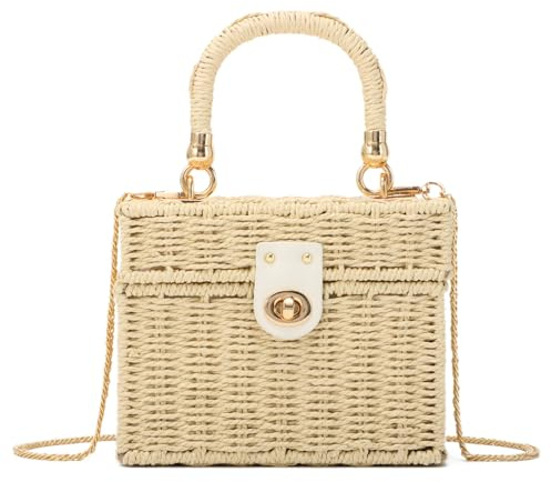 LHHMZ Bolso cuadrado de ratán tejido a mano para mujer, Cesta de paja, Bolso de playa de verano para mujer