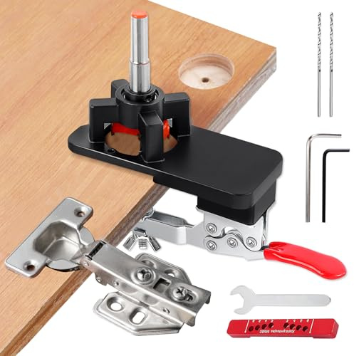 Gabarit de perçage de charnière de 35 mm, gabarit de perçage, charnière cachée, jig 3-6 mm, bord réglable avec double serrage et trous pré-percés pour meubles en bois, armoires de porte