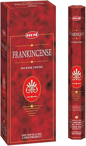 HEM Frankincense Incense Sticks Pack of 6 (120 Sticks) – Natural Resin Aroma for Meditation, Spiritual Use & Aromatherapy – Includes JRose Wooden Incense Holder – Relaxation Gift Set