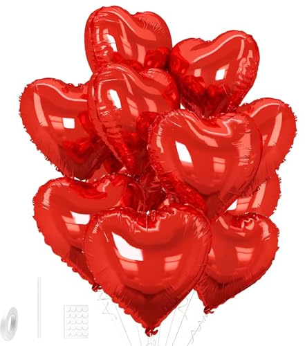 Maykafay 12 Palloncini a Forma di Cuore Rossi, Foil Air Balloons per Decorazione Romantica, San Valentino, Palloncini Compleanno per Decorazione Festa di Compleanno, 18 Pollici