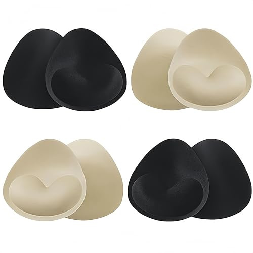EYWILYWI 4 Pairs Bra Pads Inserts – Removable Push Up Breast Enhancers, Breathable Foam Sponge Inserts for Bikini, Swimsuits, Sports Bras & Lingerie S (black and beige)