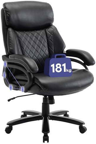 COLAMY Poltrona direzionale XXL [181 kgs] – Sedia da ufficio con schienale alto in pelle con braccioli regolabili e schienale strutturato, seduta extra larga (59 cm), per ufficio e ufficio, colore