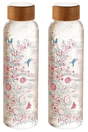 hommova 2PCS Glass Water Bottle 550ml, Reusable Artistic Glass Drinking Bottle, Change Color Depending on Water Temperature, BPA-Free, for School Sport Yoga Gym with Hot Cold Drinks