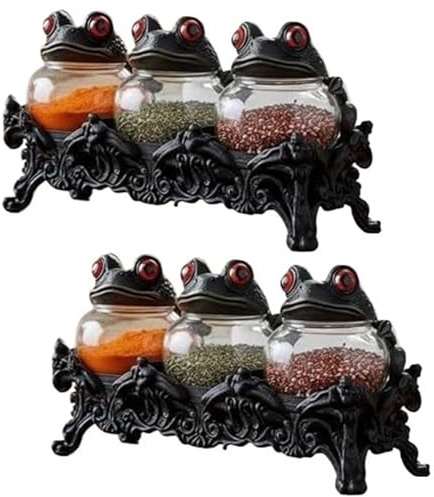 Frascos De Especias De Boticario Witchy Frog, Frascos De Boticario Vintage Hechos A Mano con Tapas De Rana Juego De 3 Frascos De Especias De Rana For Sal Pimienta Y Hierbas(2pcs)