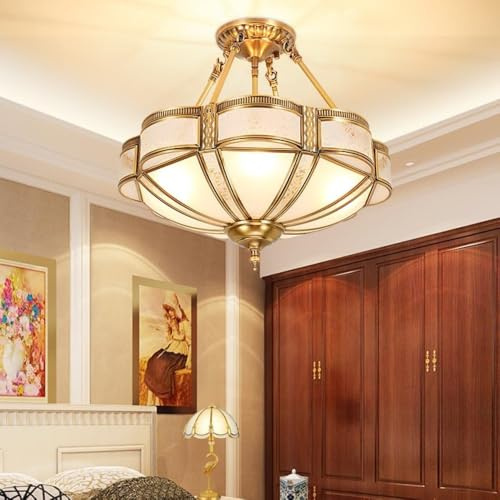 Lussuosa Lampada a Sospensione in Rame in Stile Europeo - Moderna, Minimalista, Vintage Americana retrò | Lampada per Soggiorno, Camera da Letto e Sala da Pranzo (Grande, a Mezza Altezza)