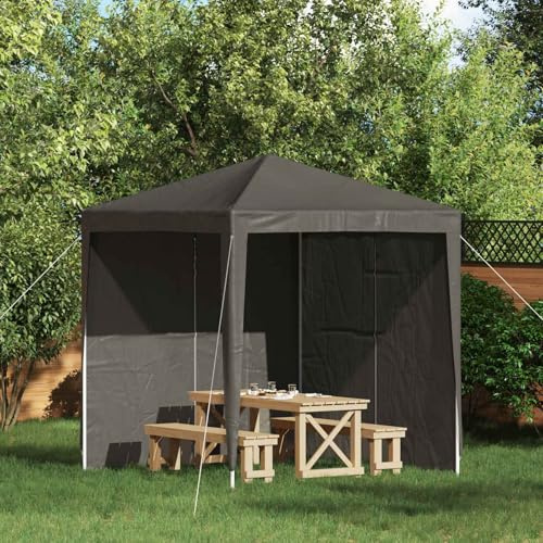 Kaloriko Lot de 2 panneaux latéraux pour tente de fête Anthracite 200 x 195 cm en polyéthylène et acier avec fenêtres décoratives pour jardin, terrasse, extérieur, camping et protection UV résistante