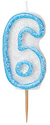 Unique Party 37926 - Glitz Blue Number 6 Candle