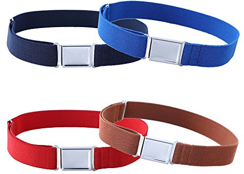 Kajeer 4PCS Kids Boys Adjustable Magnetic Belt - Big Elastic Stretch Belt with Easy Magnetic Buckle for 2-15 Years Boys Girls (Navy blue/Royal blue/Red/Coffee)