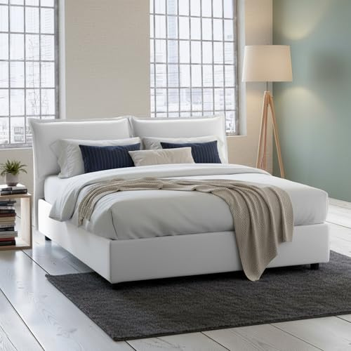 Talamo Italia - Letto matrimoniale Deborah, Letto contenitore con rivestimento in tessuto, 100% Made in Italy, Apertura frontale, adatto per materasso Cm 160x190, Bianco