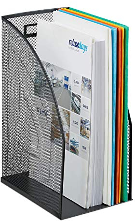 Relaxdays Stehsammler Metall, DIN A4, Stehordner breit, Mesh, Zeitschriftensammler Büro, HBT: 32 x 16 x 24,5 cm, schwarz, 1 Stück