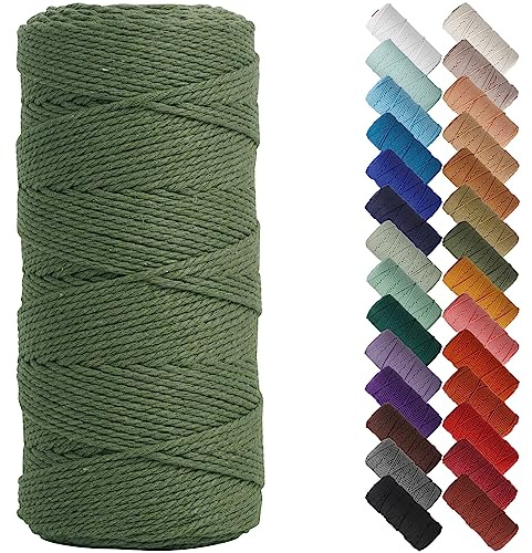 NOANTA Olive Green Macrame Cord 2mm x 220yards, Colored Macrame Rope, Cotton Rope Macrame Yarn, Colorful Cotton Craft Cord for Wall Hanging, Plant Hangers, Crafts, Knitting