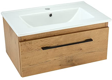 paplinskimoebel Mobile da bagno con lavabo in ceramica, 60 x 39 x 32 cm, con mobiletto per lavabo, in legno con sistema soft close