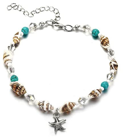 VNEWSCHI Adjustable Conch Beads Ankle Bracelets Starfish Pendant Crystal Beads Ornaments Beach Summer Foot Jewelry Adjustable Women Girls Gift Accessories