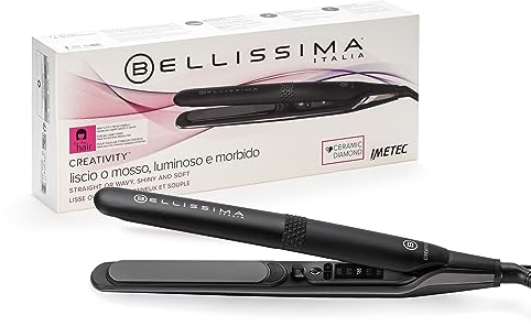 Bellissima Imetec Creativity, Piastra per Capelli Lisci o Mossi, Rivestimento Ceramica Diamond, 5 Temperature 150/230°C, funzione Memory, Calore Costante, Riscaldamento Rapido, Design arrotondato