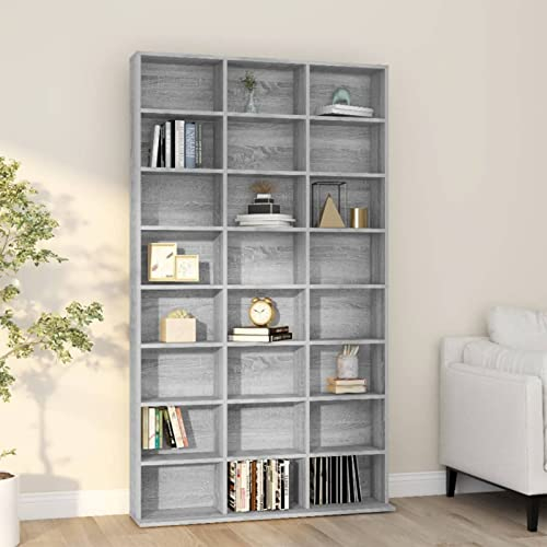 CIADAZ CD-Regal, CD Aufbewahrung, Medienregal, DVD-Regal, Album Für CDs, DVD Fächer, CD Ständer, Grau Sonoma 102x23x177,5 cm Holzwerkstoff