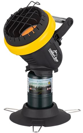 Comfort Gear Portable Personal Propane Heater, Indoor Safe for Camping, Garage, Patio, Tent, Outdoor, 4,000 BTU, Fits 1 Pound LP Tank, Black/Yellow