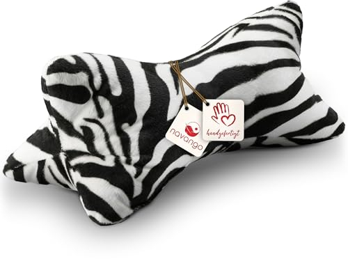 Navango® Leseknochen mit Tiermuster in Zebra Optik | Buchstütze mit kuschelweichem Bezug | ca. 40 x 18 cm | Nackenkissen bei 30° Waschbar | Universelles Buch Kissen | Nackenrolle Tablet Stütze