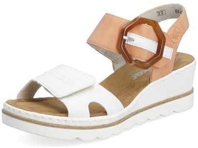 Rieker Damen Klassische Sandalen 67476, Frauen Sandalen,Sommerschuhe,Freizeitschuhe,offene Schuhe,Strandschuhe,Weiss Kombi (38),42 EU / 8 UK