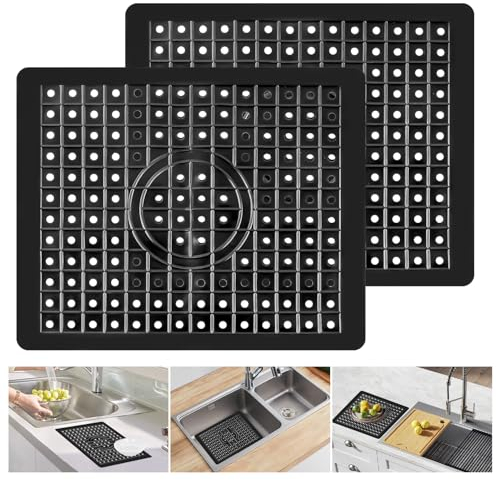 Spülbeckeneinlage Gummi, 2 Stück 31.4 x 26.1cm Sink Mat Spülmatte für Spülbecken Einlage Matte, Küchenspülenschutz für Spülbecken Schützt die Oberfläche der Spüle und das Geschirr (Quadratisch)