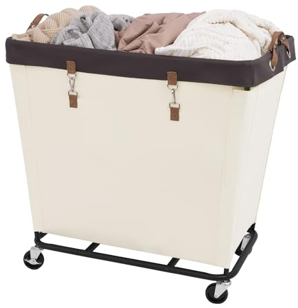 StorageWorks Extra Large Laundry Basket on Wheels, 320L Washing Basket with Wheels, Heavy Duty Laundry Hamper with Steel Frame and Removable Bag, Laundry Sorter for Hotel, Home, Dorm, Beige
