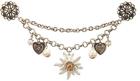 Pin Charivari Strass Stella alpina bianco/oro – Collana tradizionale con cuore tradizionale e stella alpina con strass, per Oktoberfest, gioielli Dirndl per camicetta tradizionale bavarese (argento