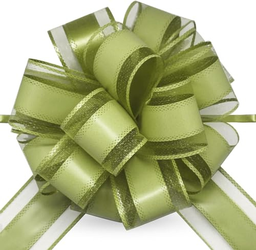 FQTANJU 5 PCS 6 inches Large Pull Bows, Bow for Gift Wrapping, Ribbon Bows for Wedding Christmas Birthday Party Gift Baskets or Valentine's Day Flower Gift Boxes Decoration (Bean Green)