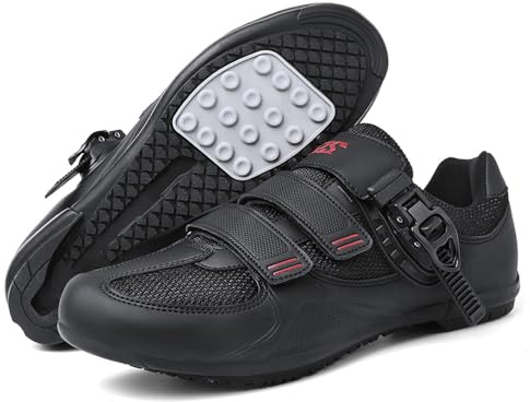 Hixingo Chaussures de Cyclisme pour Hommes Femmes Chaussures D'équitation sur Route et Montagne, Blanc Noir Respirantes Caoutchouc Semelle Chaussures de Vélo sans Verrouillage