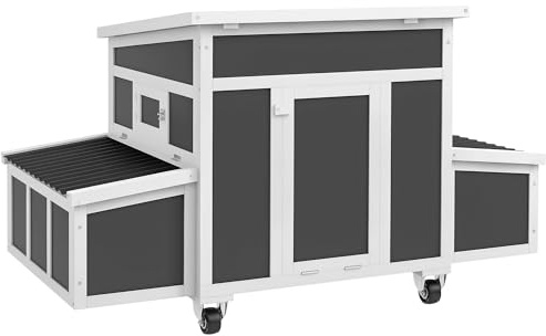 PawHut Gallinero de Madera 147x93,5x89,5 cm para 2-4 Gallinas Gris Oscuro