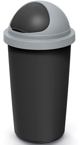 Monzana® Poubelle cuisine 50L couvercle basculant plastique recyclé 100% corbeille papier bureau support fixation sac-poubelle déchets noir-gris