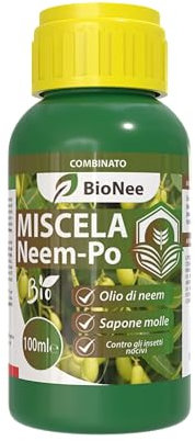 Miscela Neem-Po per Piante Biologico | Olio di Neem + Sapone molle di potassio Solubile Ottimo Contro le Avversità Esterne di Orto, Prato e Giardino (100 ml)