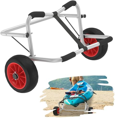 YRHome Carrello da kayak, pieghevole in alluminio, fino a 100 kg, con 2 ruote in poliuretano e cinghie di tensione, carrello da surf, carrello, rimorchio per barche, canoa, kayak, surf board,