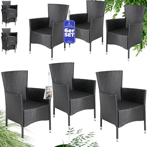 Casaria® Gartenstühle 6er Set Stapelbar Polyrattan Wetterfest Gartenstuhl Outdoor Verstellbar 160kg Belastbarkeit Garten Terrasse Balkon Sessel Stuhl