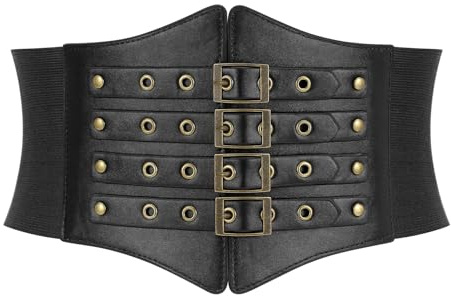 WERFORU Cinturón de corsé ancho para mujer, para Halloween, carnaval, Negro , Fit Waist Size 56-64cm