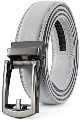 LEACOOLKEY Cintura in pelle da uomo con cursore scorrevole Cintura in pelle automatica a cricchetto per uomo con fibbia automatica, G-grigio, 45.3“，suit pant size 22-36